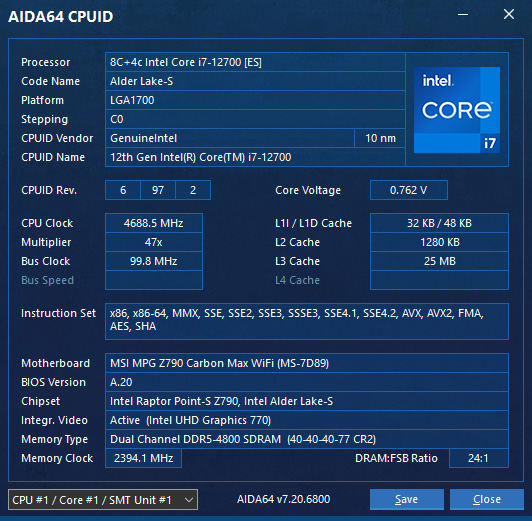AIDA64 Engineer - Interface CPUID Panel